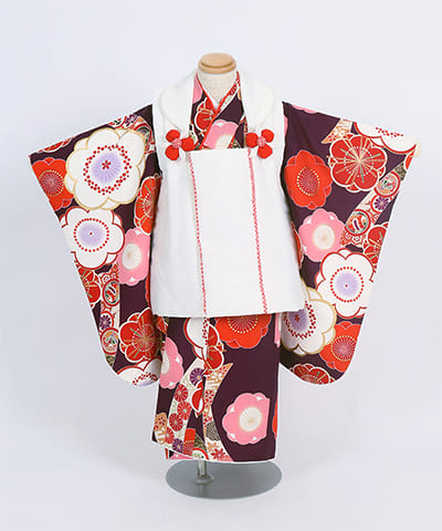 七五三(三歳) | 紅色地に梅と鞠の熨斗柄