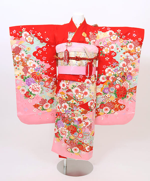 七五三(七歳) | 正絹 赤地 吉祥文様 花尽くし