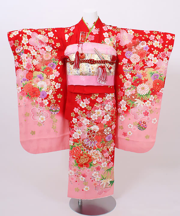 七五三(七歳) | 正絹 赤地 枝垂れ桜 華美