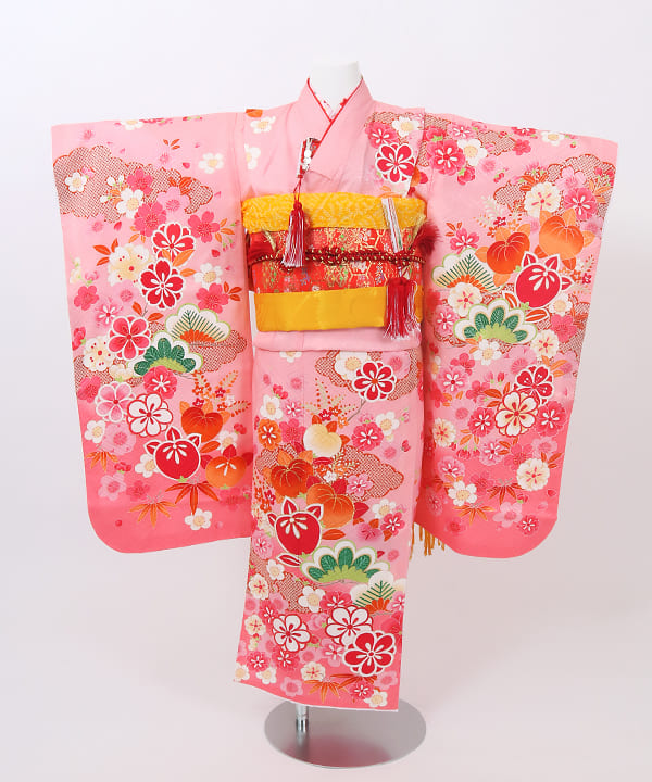 七五三(七歳) | 正絹 ピンク 橘と鹿の子雲