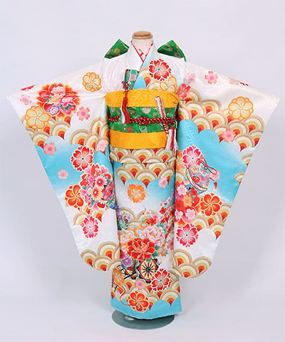 七五三(七歳) |水色に菱地紋と波紋様