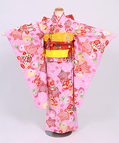 七五三(七歳) |ピンク地に菊と橘