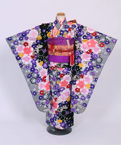 七五三(七歳) |灰色地に雪桜