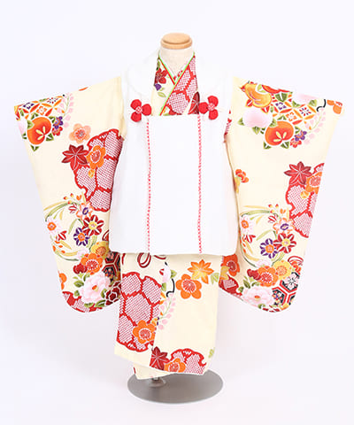 七五三(三歳女の子) | クリーム地に古典柄 絞り柄の雪輪