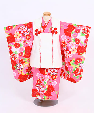 七五三(三歳) | ピンク地に桜と菊に雪輪