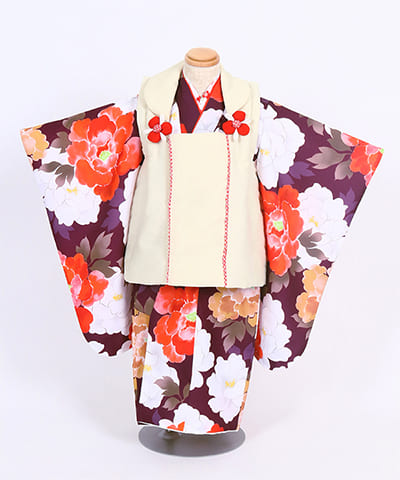 七五三(三歳) | 紫地に三色の芍薬