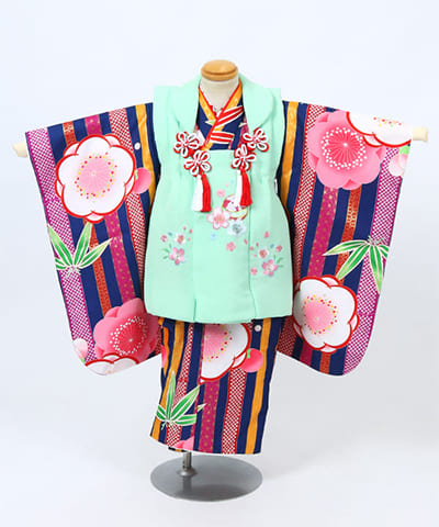 七五三(三歳) | 縞模様に梅と竹