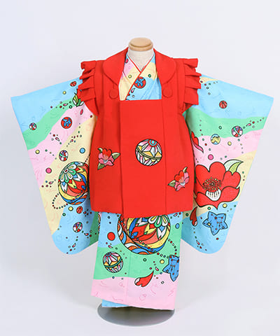 七五三(三歳) | ポップなマルチカラーに菊と花