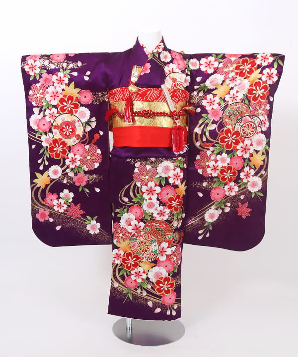 七五三(七歳) | 正絹 濃紫 枝垂れ桜に鼓