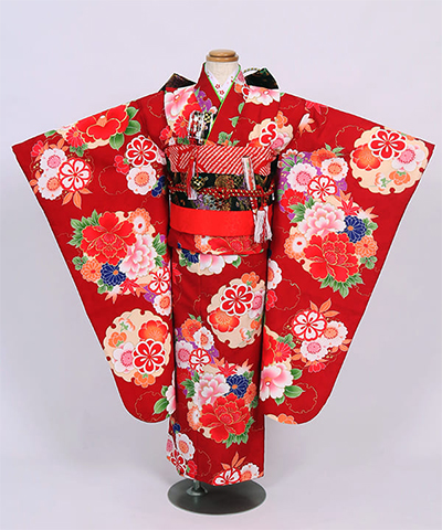 七五三(七歳) |紅赤に椿と牡丹
