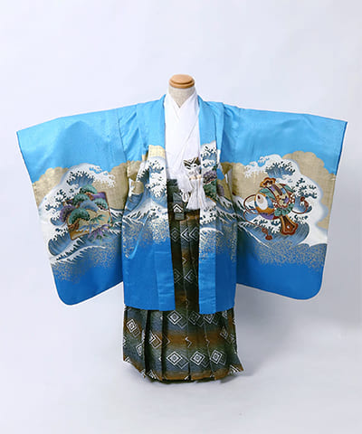 七五三(五歳) | 青地に波濤と鼓文様