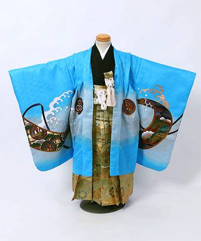 七五三(五歳) | 水色地に波と宝尽くし