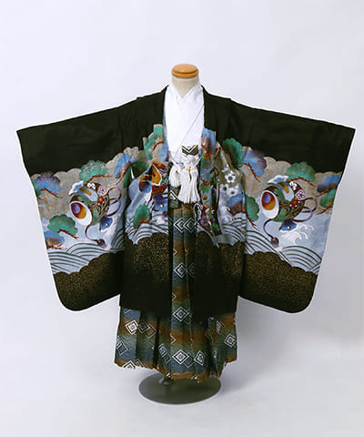 七五三(五歳) | 緑地に宝尽くしと松文様