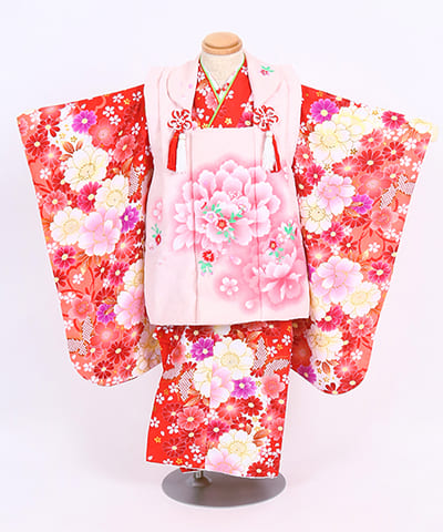 七五三(三歳) | 赤地に芍薬と花合せ