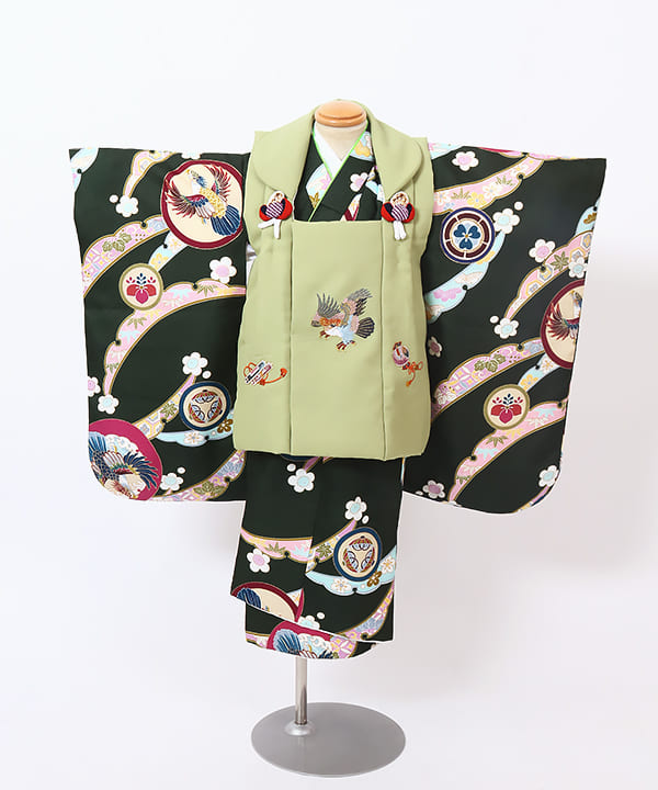 七五三(三歳男の子) |深緑地に鷹と吉祥文様