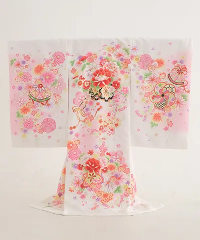 産着(お宮参り) | 白地に花車とまり