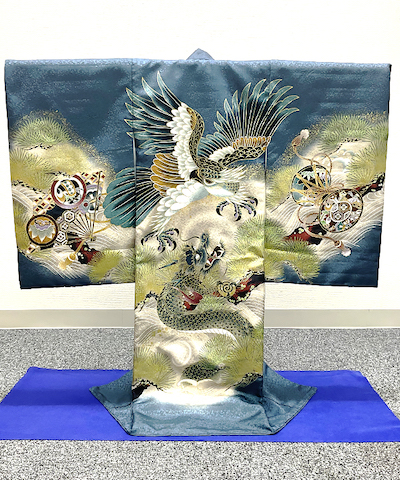 産着(お宮参り) | 鷹と龍に末広と小槌 青グレー