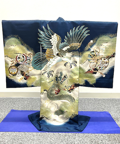 産着(お宮参り) | 鷹と龍に末広と小槌 紺色