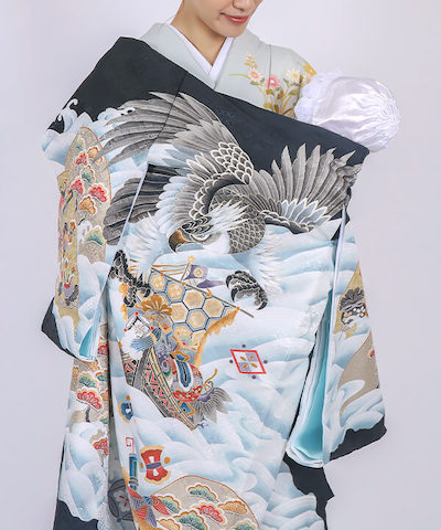 産着(お宮参り)|鷹と宝船 宝尽くし