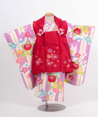 七五三(三歳) | 紅藤色地に矢絣と橘 小花の赤被布