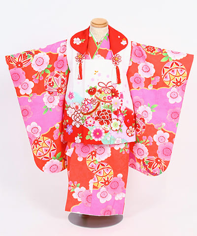 七五三(三歳) | 赤地に梅と鞠