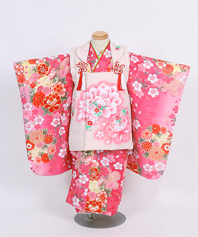 七五三(三歳) | ピンク地に桜と花合せ