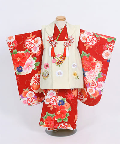 七五三(三歳) | 赤地に雪輪と椿