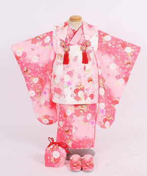 七五三(三歳)｜ピンク地に小花柄