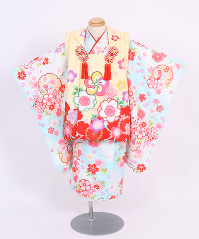 七五三(三歳) | 水色に桜と雪輪