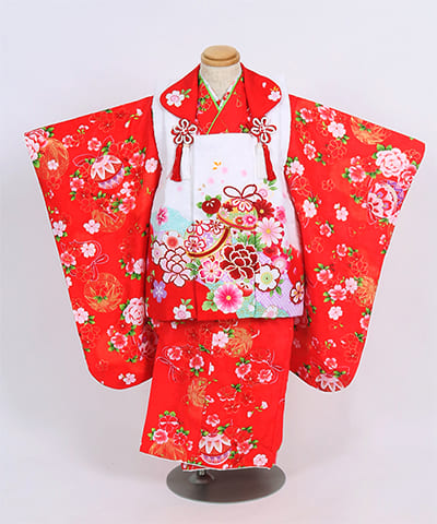 七五三(三歳) | 赤地に小さな鞠と花合せ