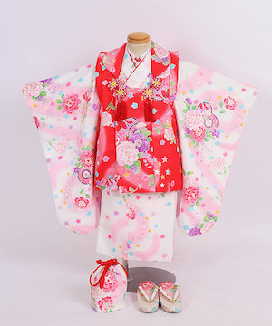 七五三(三歳) | 白地に薔薇と花文様