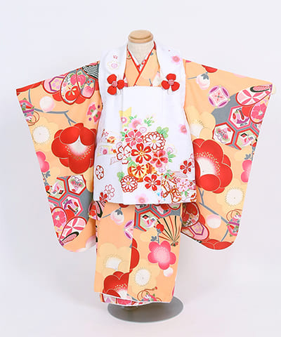 七五三(三歳) | 橙地に古典柄と椿