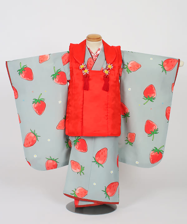 七五三(三歳) | グレー地にいちご柄