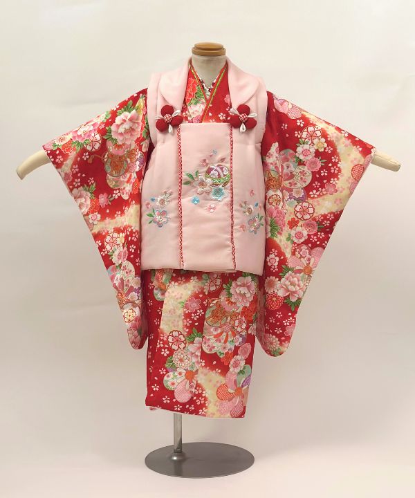 七五三(三歳) | 赤地に桜と花車