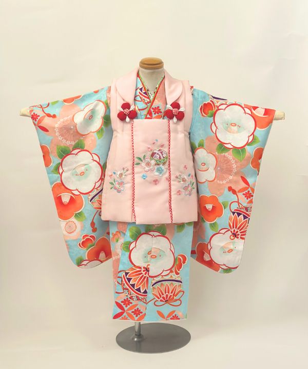 七五三(三歳) | 水色地に梅と橘の華やぎ