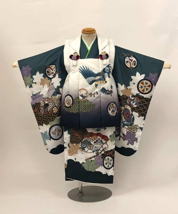 七五三(三歳男の子) | 緑地に鷹と熨斗文様