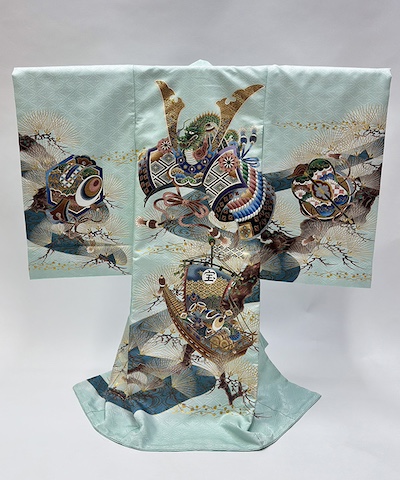 産着(お宮参り) | 水色地に兜と宝船