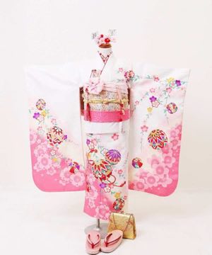 七五三(七歳) | 正絹 ピンク×グレー 桜市松