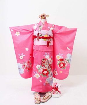 七五三(七歳) | 正絹 ピンク地に鞠と市松