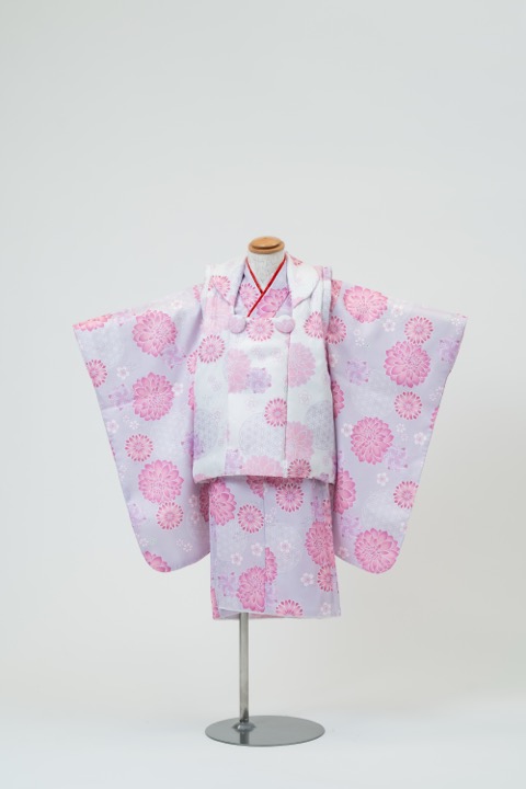 七五三(三歳) | 薄紫地に菊と桜×総柄の被布