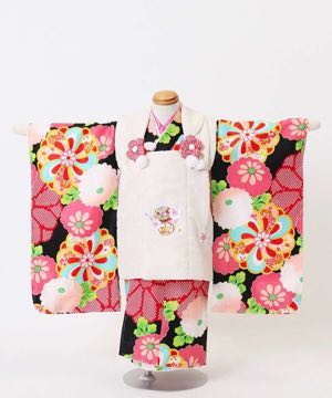 七五三(三歳) | 【小町kids】菊紋 黒×オフホワイト