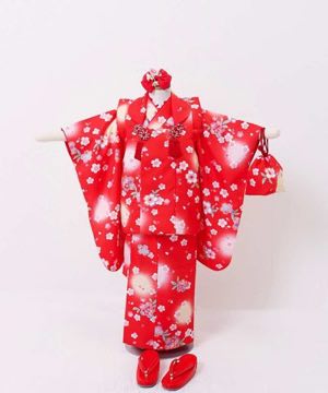 七五三(三歳) | 赤に桜とぼんぼり暈し