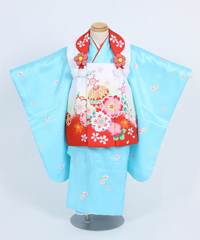 七五三(三歳)｜水色地に桜と手毬模様