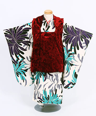 七五三(三歳)｜生成地にモダンな菊と深紅の被布