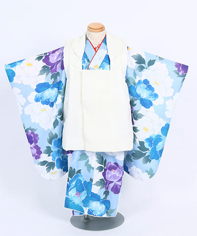 七五三(三歳) | 水色に三色の芍薬