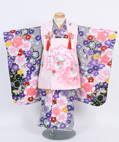 七五三(三歳) | 灰色地に雪桜