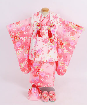 七五三(三歳)｜桃色地に桜と菊の舞い柄