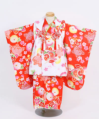 七五三(三歳) | 赤地に桜と花合せ