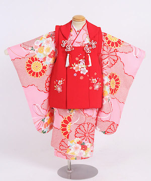 七五三(三歳)｜ピンク地に菊と手鞠の華やぎ