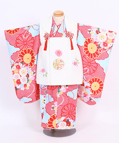 七五三(三歳) | 水色地に絞り柄の花と花合せ